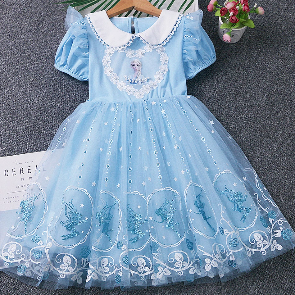 

Girls Frozen Elsa Dress 2022 Summer Dress New Kids Princess Dress Baby Mesh Puff Dresses Little Girl Short Sleeve Casual Clothes