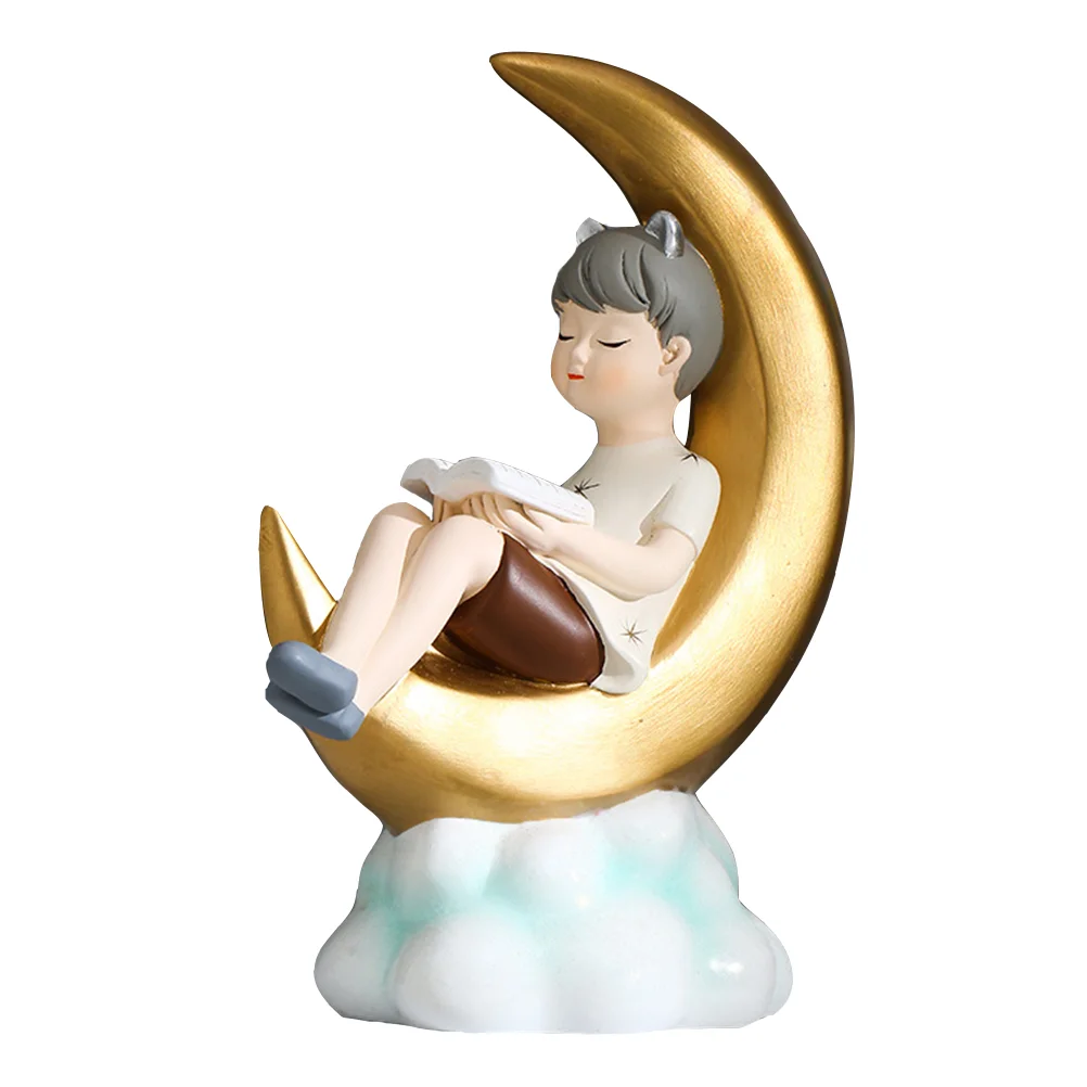 

Resin Figurines Home Boy Moon Adornment Figurine Delicate Craft Decor Table Decorative Sculpture A Reading Book Birthday Cake