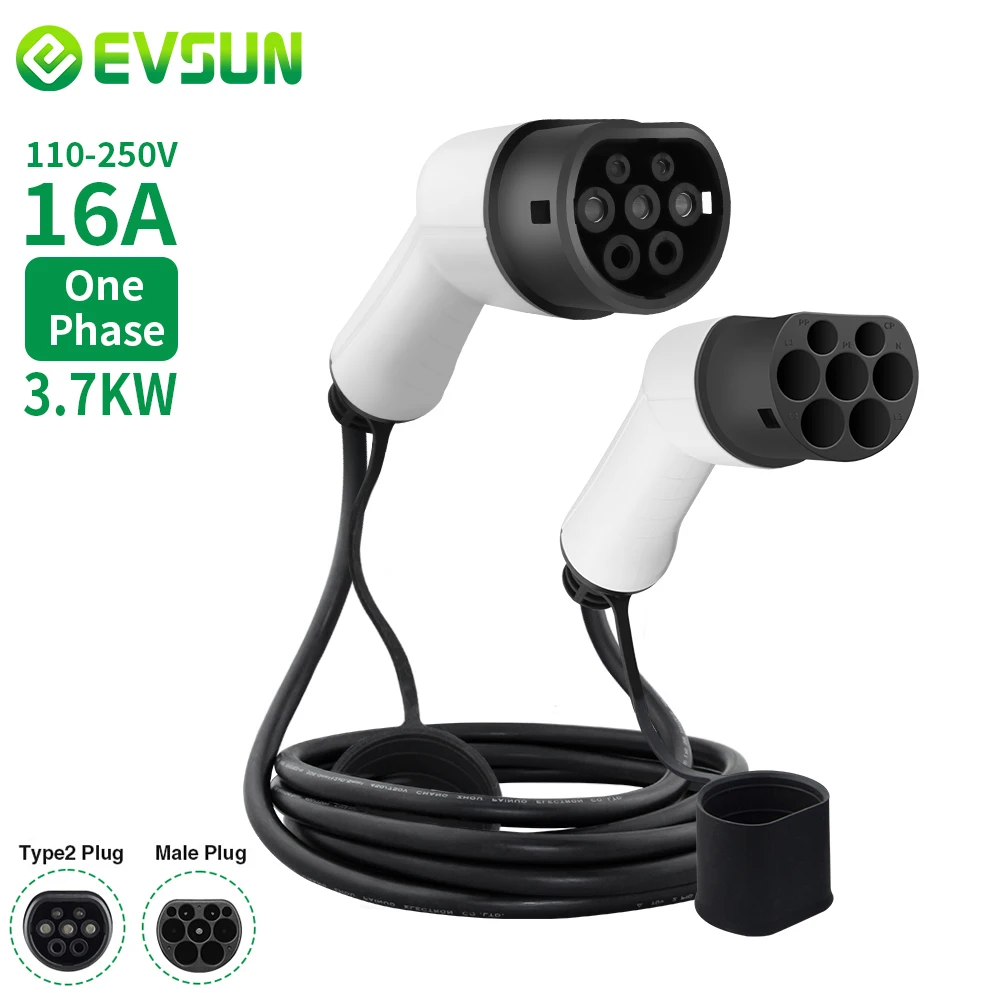 

Зарядный кабель EVSUN для электромобилей IEC 62196-2 типа 2 to Type 2 1 фаза 16 А 4 кВт зарядный кабель для электромобиля кабель питания длина 5 м