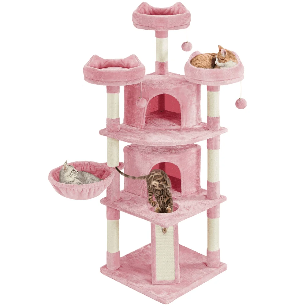 

68.5" Large Multilevel Cat Tree Tower with Condos Platforms Scratching Posts, Pink free shipping