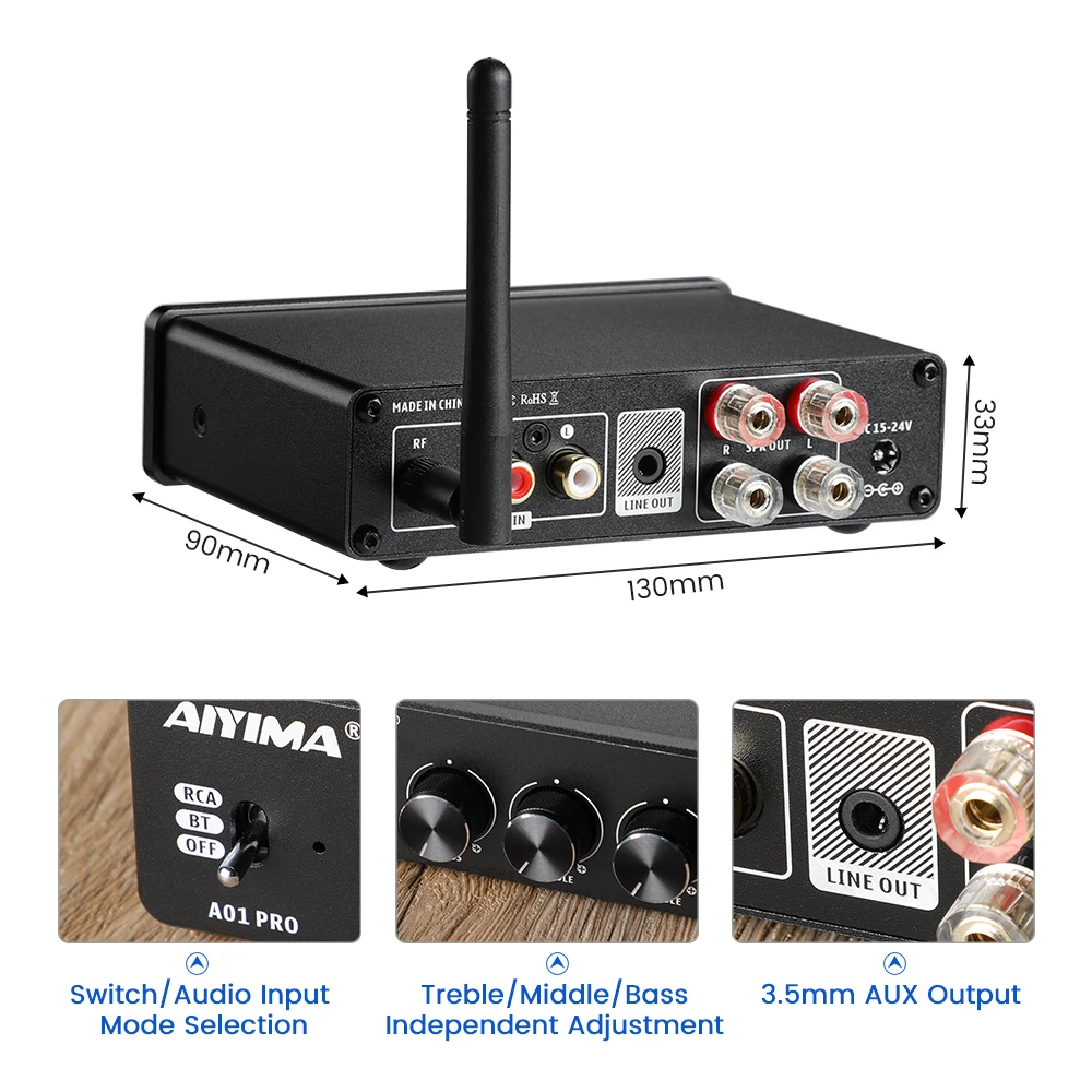 AIYIMA A01 PRO Bluetooth TPA3116D2 Power Amplifier HIFI Sound Amplifier 100W Stereo Class D Home Theater Amp Bass Alto Treble images - 6