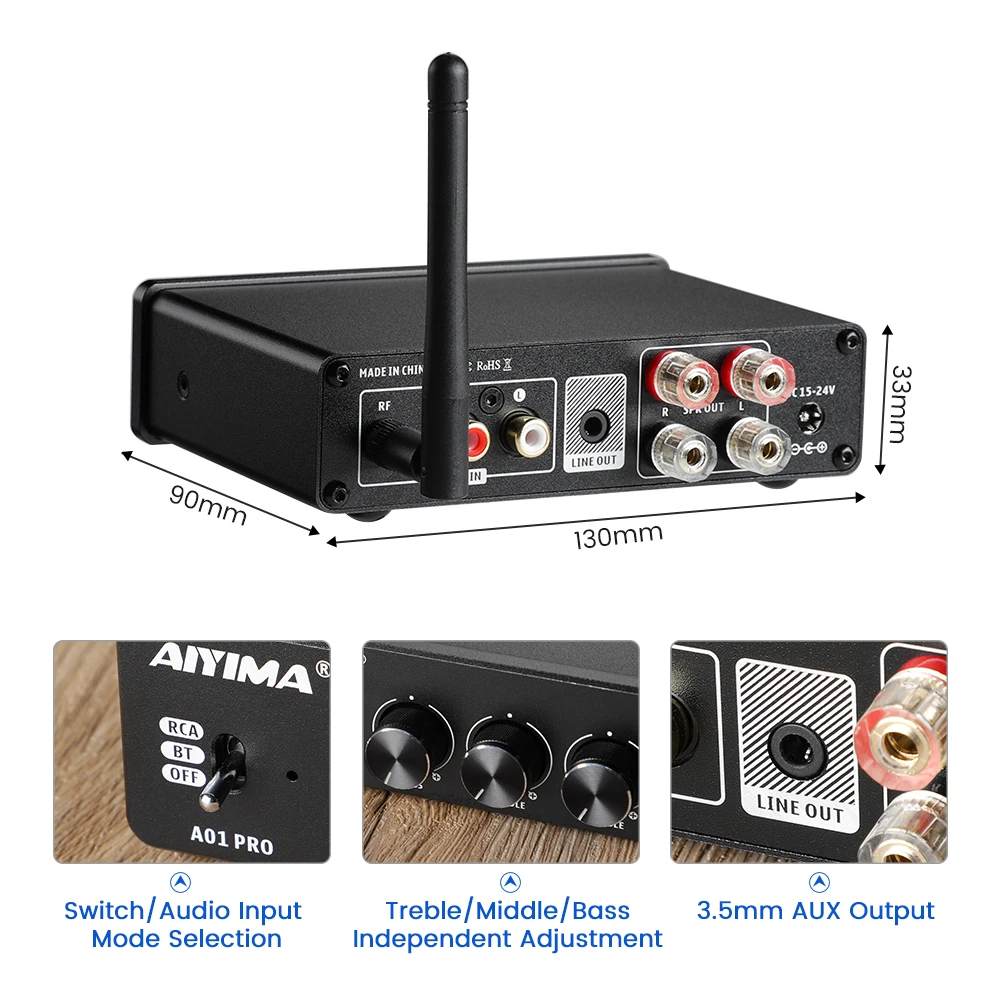 Усилитель мощности AIYIMA A01 PRO Bluetooth TPA3116D2 Hi-Fi усилитель звука 100 Вт стерео класс D