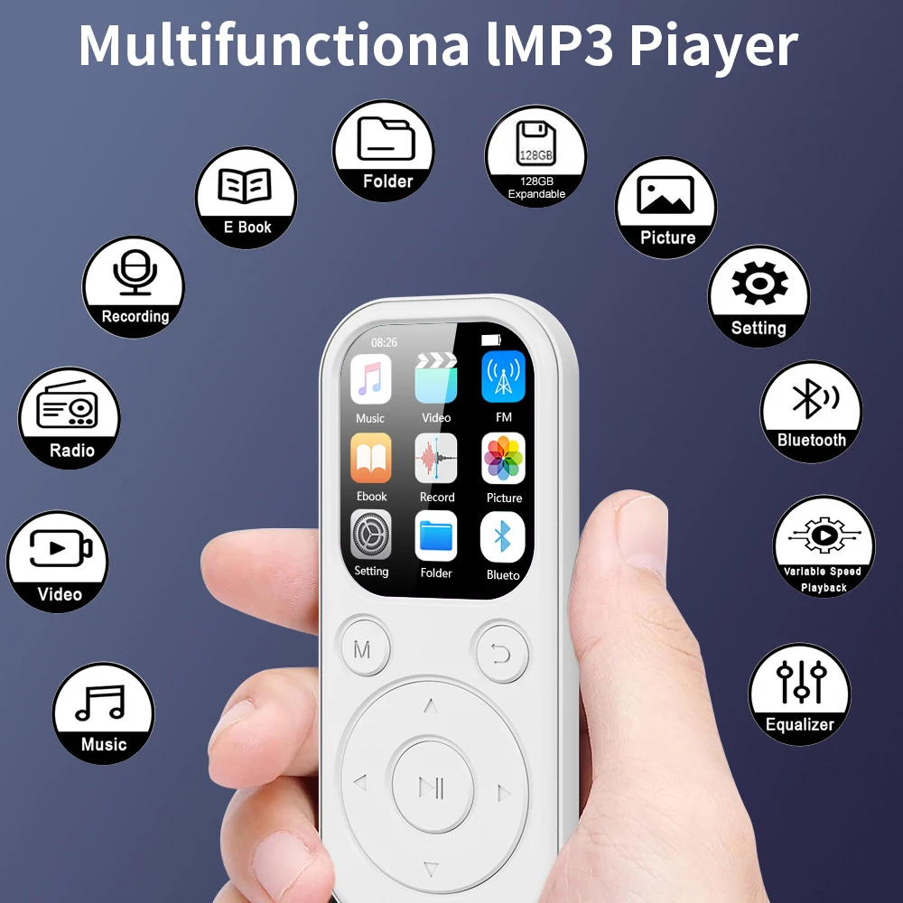 Фото MP3-плеер Bluetooth, порт Type-C для быстрой зарядки, версия Bluetooth 5.4, расширяемая карта памяти, музыкальный плеер, FM-запись, электронная книга №5