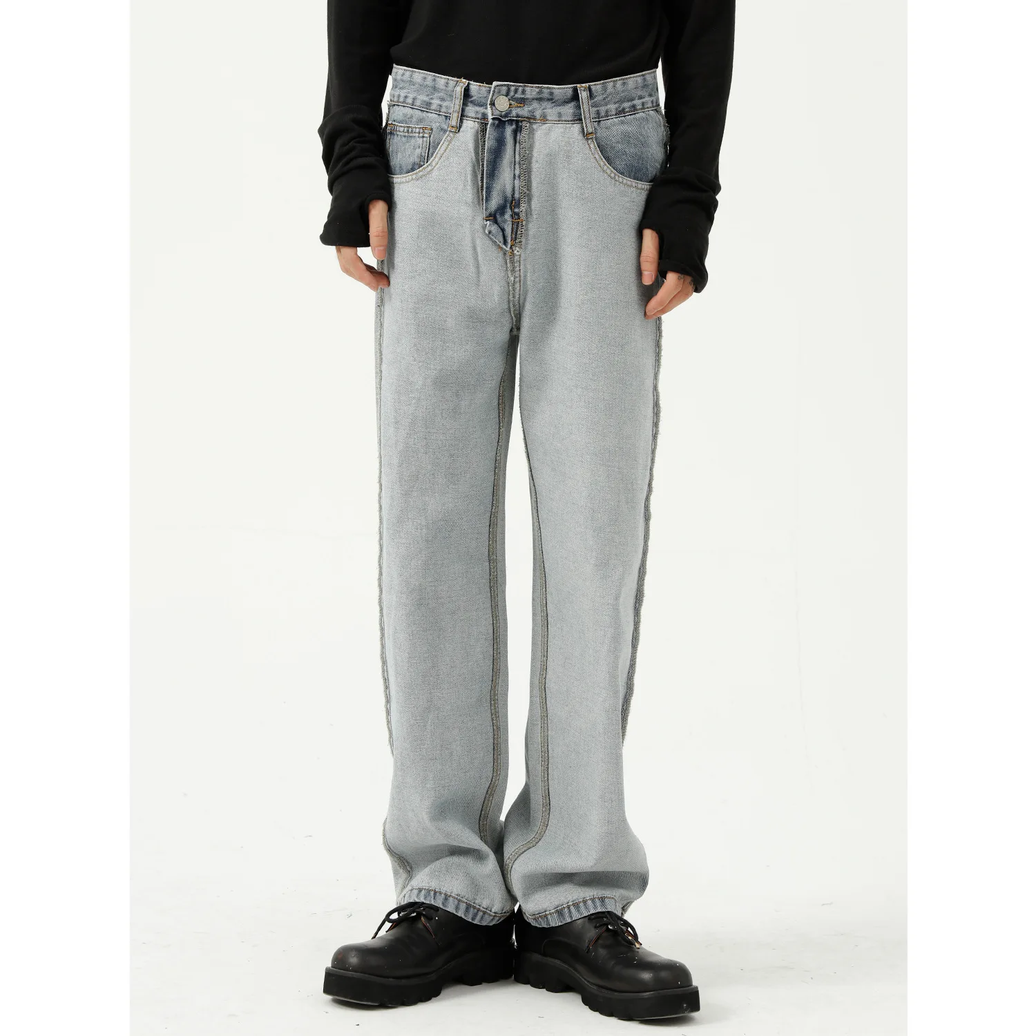 

Джинсы модные свободные дизайнерские мужские Уникальные Прямые корейские всесезонные износостойкие джинсы в новом стиле 2023