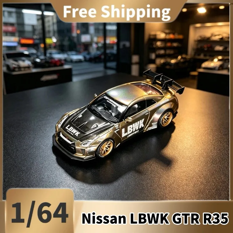 Фото В наличии: Модель автомобиля Nissan GTR R35 LBWK в масштабе 1/64, литая под давлением, с эффектом золотого хамелеона, коллекционный подарок для взрослых. №1