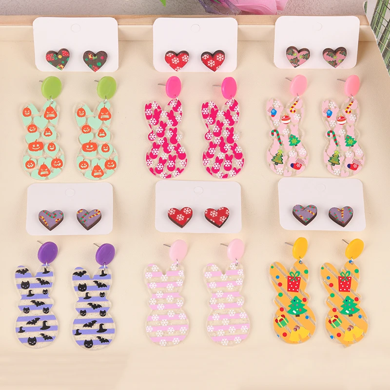 Серьги-подвески в форме сердца снежинки летучей мыши тыквы 2 пары