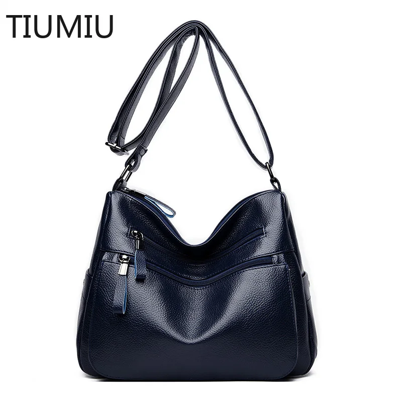 

TIUMIU Women Double zipper Crossbody Bags Ladys Leather Shoulder Bags Handbag Large Capacity Messenger Bag For Ladys Tote