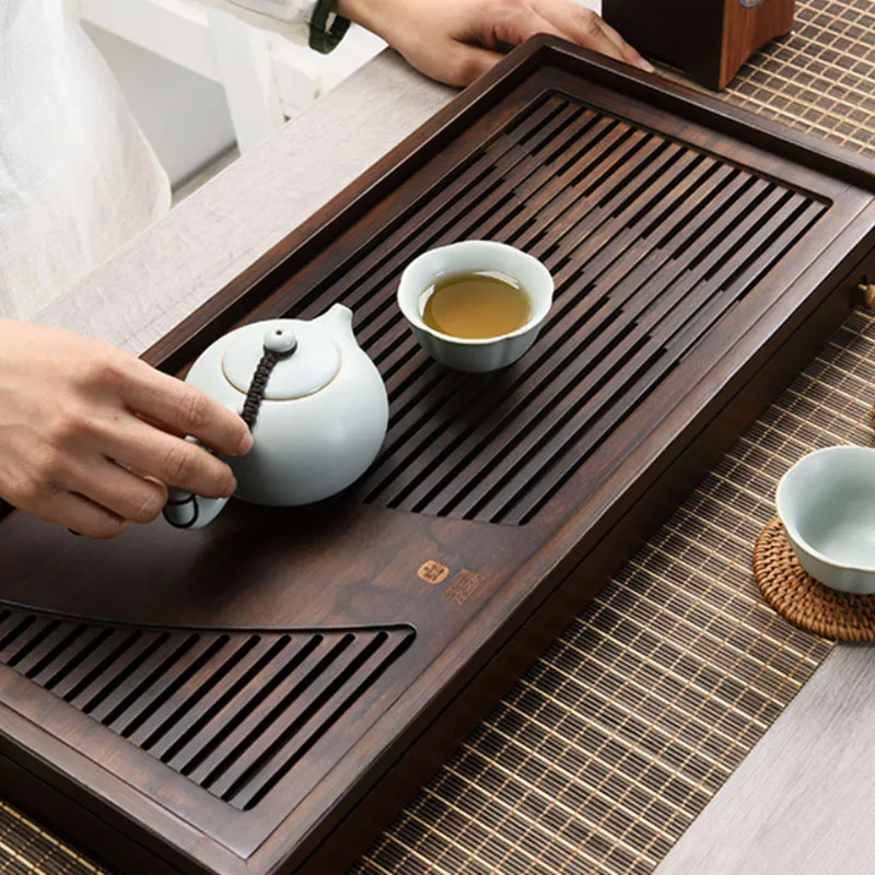 

Drainage Water Storage Tray Rectangular Bamboo Vintage Living Room Tea Tray Drainer Table Bandeja Bambu Kung Fu Tea Set OB50CP