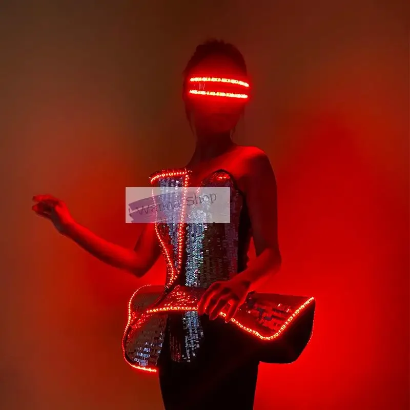 Платье женское со светодиодными блестками костюм для танцев и представлений