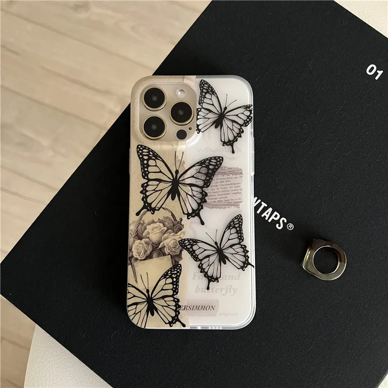 

2022 New Ins Net Red Small Popular Retro Butterfly Apple Drop Proof Phone Soft Case for iPhone 14 Promax 13 Pro 12 11