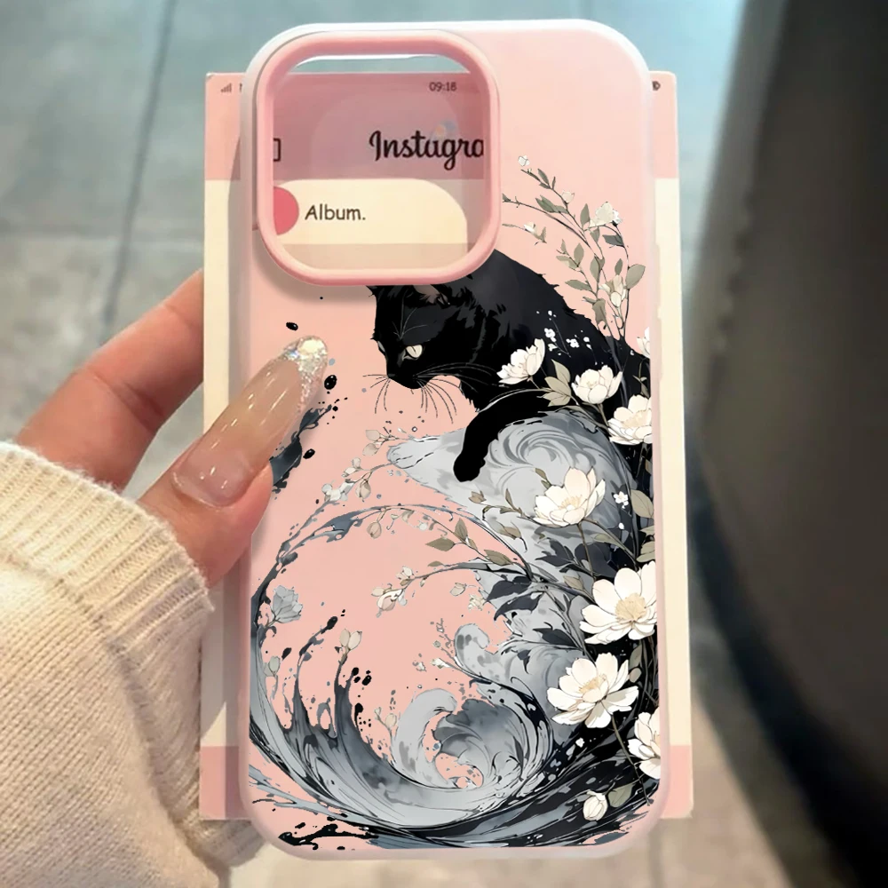 Фото Чехол для iPhone 17 15 16 14 Pro Max Plus с художественным дизайном «Волна и кошка», а также для iPhone 13 11 12 ProMax XS XR 7 8 Plus, в конфетных цветах №3