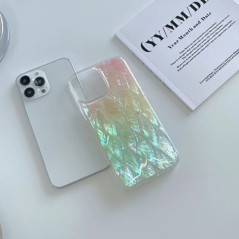 Gradient Natural Shell Fritillary Back Cover Case for IPhone 13pro Max Phone Case for Iphone 11 12 13 Pro Max Trend Silver Cover