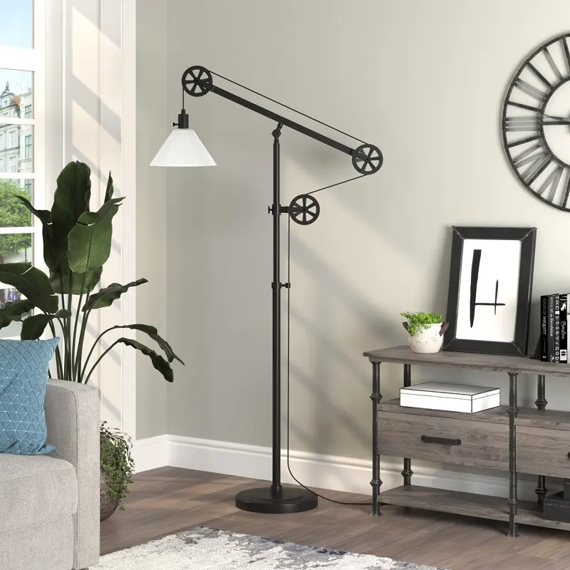 

Traditional Metal Floor Lamp with Glass Shade and Pulley System