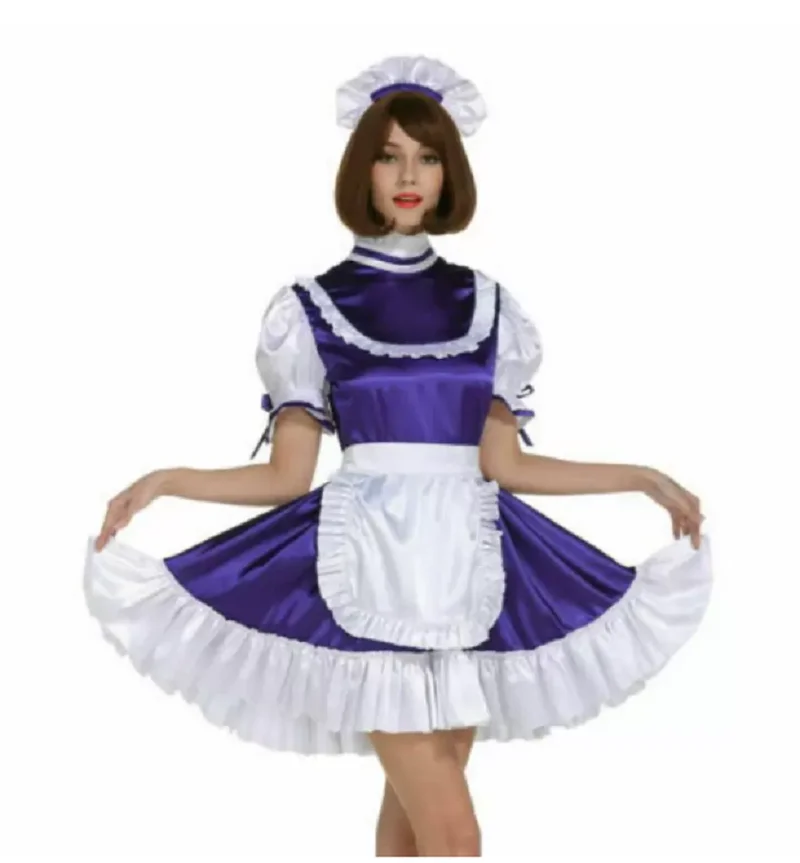 

Lockable Sissy Gothic Fringe Purple Dress with Loose Sleeves Independent Apron Maid Dresser Party Role Playing Costume Customiza