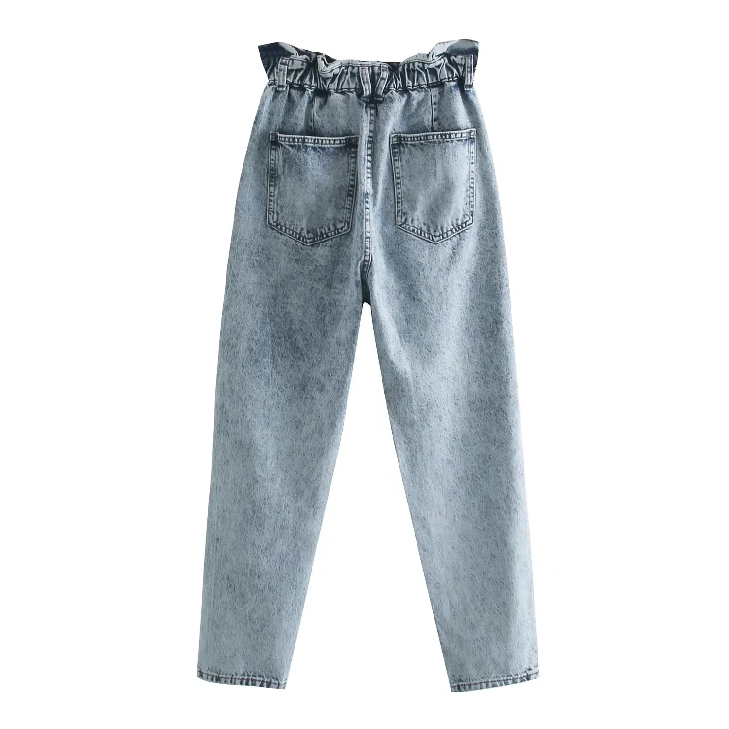 Maxdutti England Style High Street Retro Collect Wasit Paper Pockets Casual Harem Jeans Fashion Mom Jeans Women
