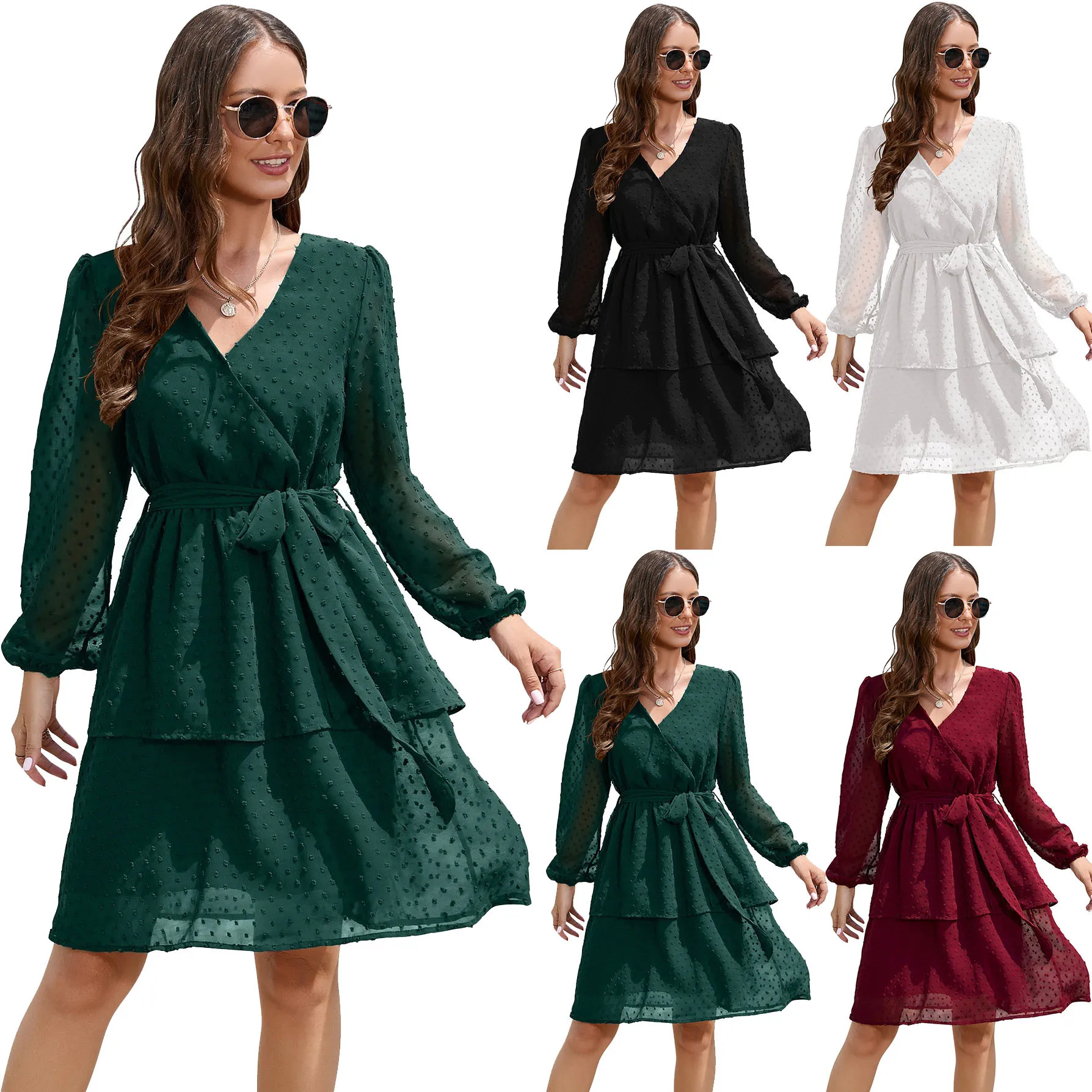 2024 женское летнее шифоновое платье с V-образным вырезом коктейльное длинным