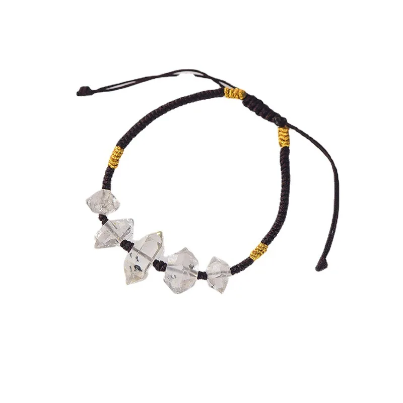 Natural Herkimer Double Pointed Raw Stone Crystal Bracelet for Women Men Crystal Sparkling Diamond  Bangles Lucky Jewelry Gifts