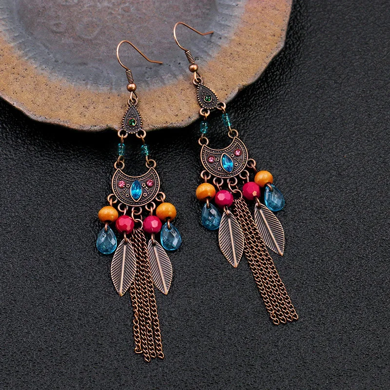 

Female tassel long French retro temperament Bohemian earrings jewelry earrings for women