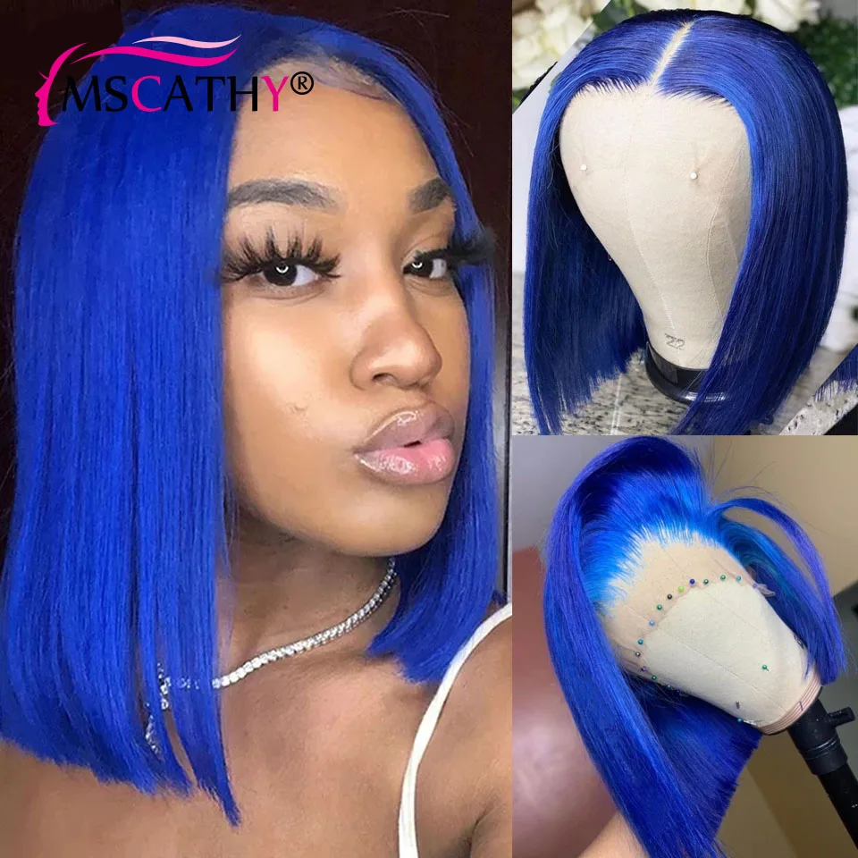 Голубые короткие парики боб для черных женщин предварительно выщипанные