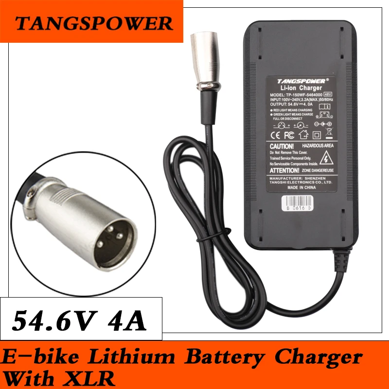 54.6V 4A charger For 48V 4A Lipo Li-ion Battery Pack 3-Pin XLR Plug 54.6V 4A Electric Bike Lithium Battery Charger DC 18MM