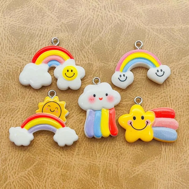 

10pcs/lot Cute Cloud Rainbow Resin Charms Happy Sunny Day DIY Simple Earring Keychain Pendants Accessory Lovely Jewelry Make