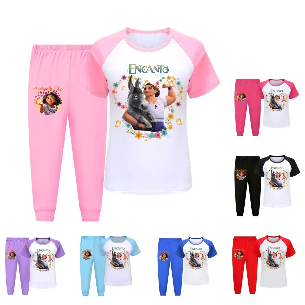 

2022 Disney Encanto Boy Cartoon Print Imitation Cotton Milk Silk Baby Boy Suit Girl Short Sleeve Pajamas 2pcs Kids Clothes