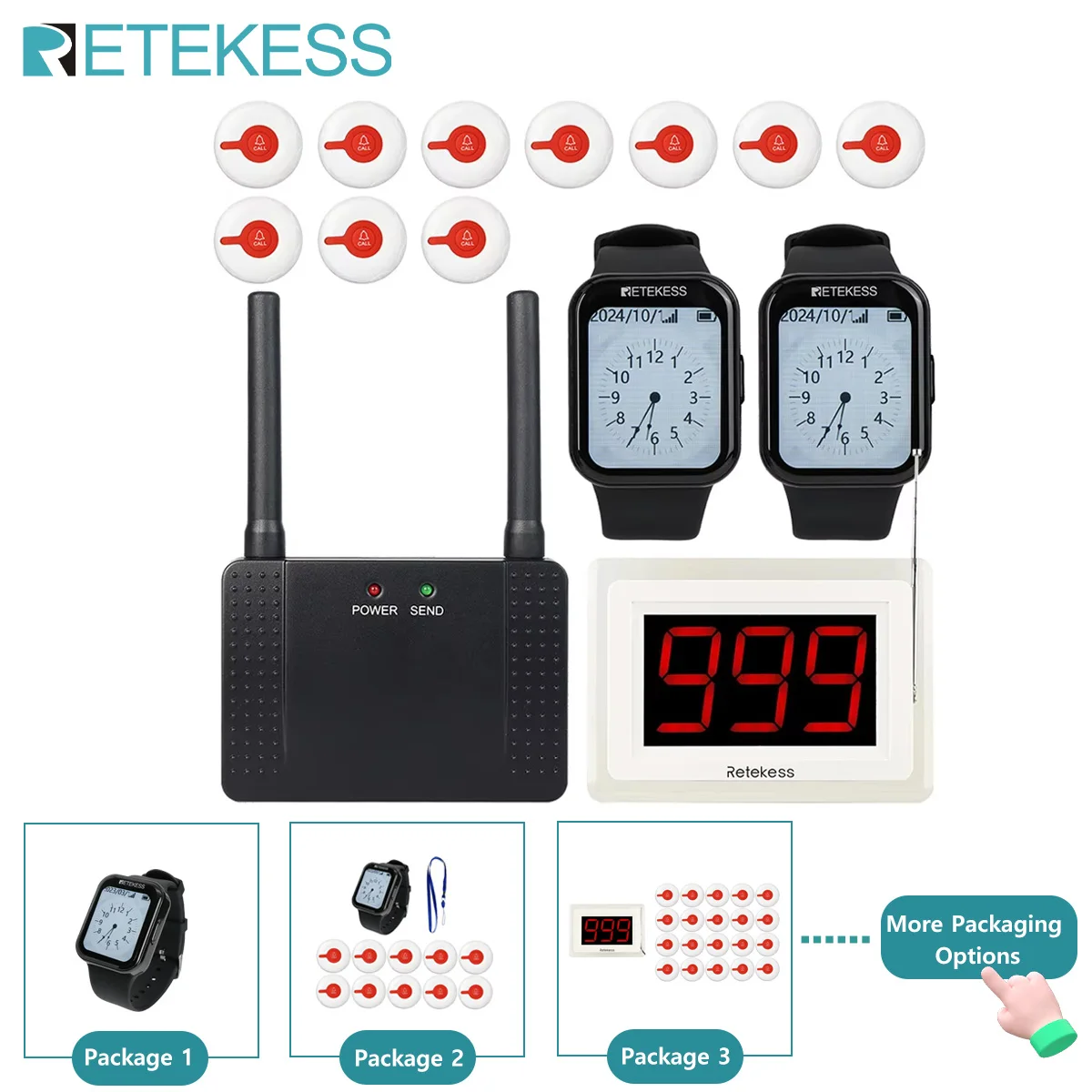 Фото Беспроводная система вызова Retekess Caregiver Pager T114, экран TD113, оповещение о часов, кнопки вызова SOS для клиники, больницы, медсестер, дома №1