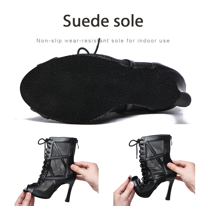 DKZSYIM Woman Sexy Stilettos Latin Dance Shoes Tango Mesh Boots Ladies Party Dance Booties Women's Dancing Shoes Salsa Ballroom