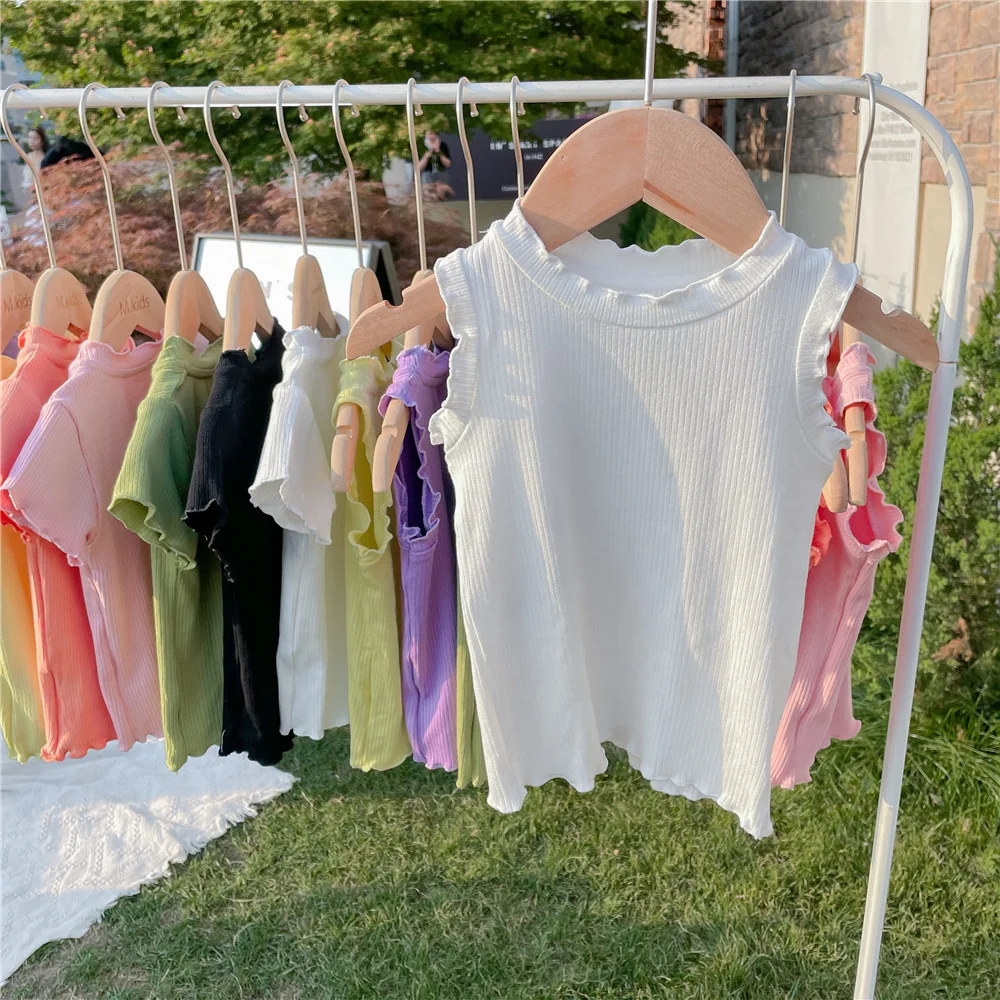 

Детская одежда, футболка с коротким рукавом для девочек, лето 2022, Корейская версия, детский эластичный Топ в полоску, Детская рубашка