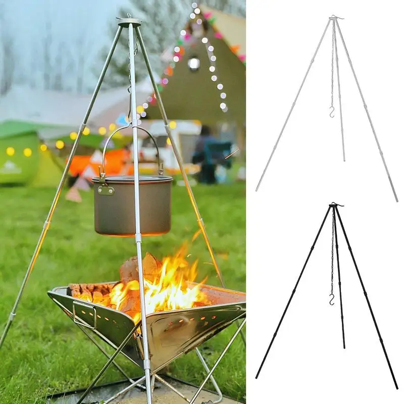 

Camping Gear Cooking Tripod Campfire Stove Accessories Lightweight Stove Tripod Foldable For Backpacking Adjustable Hang Chain