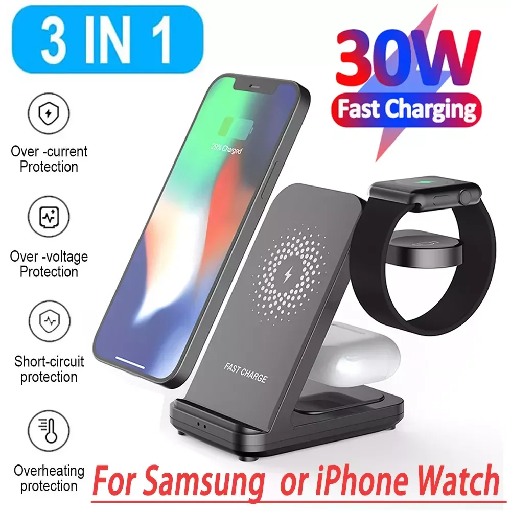 

Qi Wireless Charger Stand 3 in 1 Fast Charging Dock Station 13 12 Max Watch Pro