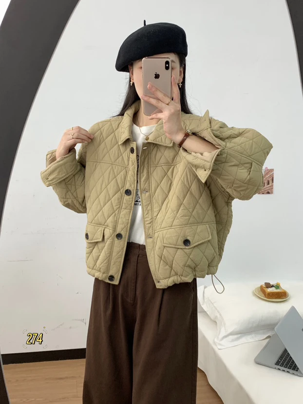 B852 Европейские товары Стеганая женская одежда Короткое свободное хлопковое