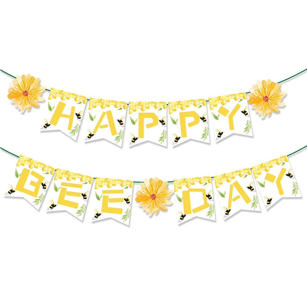

Sweet Cartoon Spring Honey Bee Flowers Birthday Party Letter HAPPY BEE DAY Banner Bunting Decorations Baby Shower Party Supplies