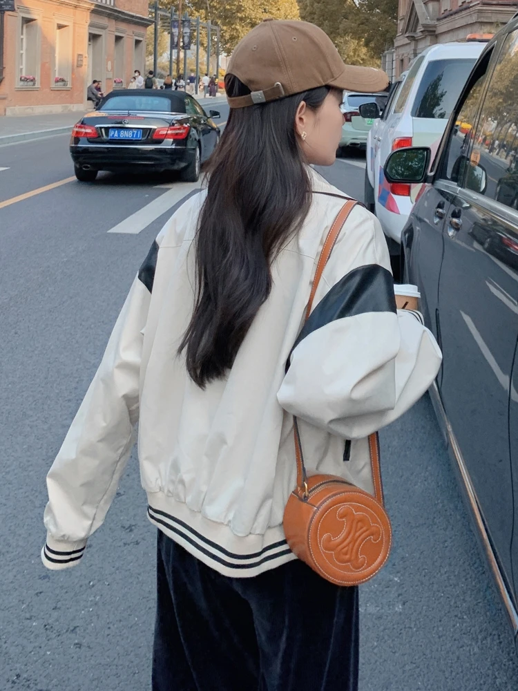 Baseball Uniform Short Outerwear Women Spring and Autumn Small Student 2024 Early New Creamy-white Leisure Jacket Top