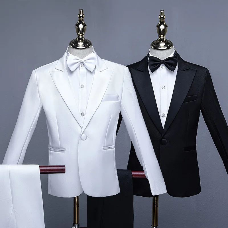 

Childrens Formal Dress Suits Set Boys Piano Show Host Party Wedding White Black Costume Kids Tuxedo Blazer Pants Tailcoat Tails