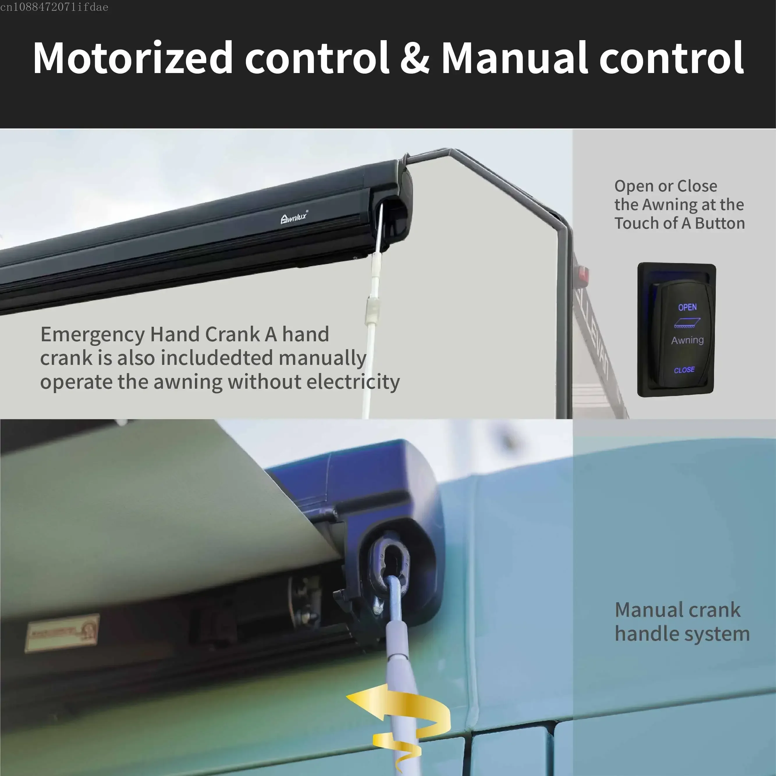 Фото Toldo lateral de coche automático Control Motorizado Manual Wareda W5500 para toldo remolque viaje RV №4