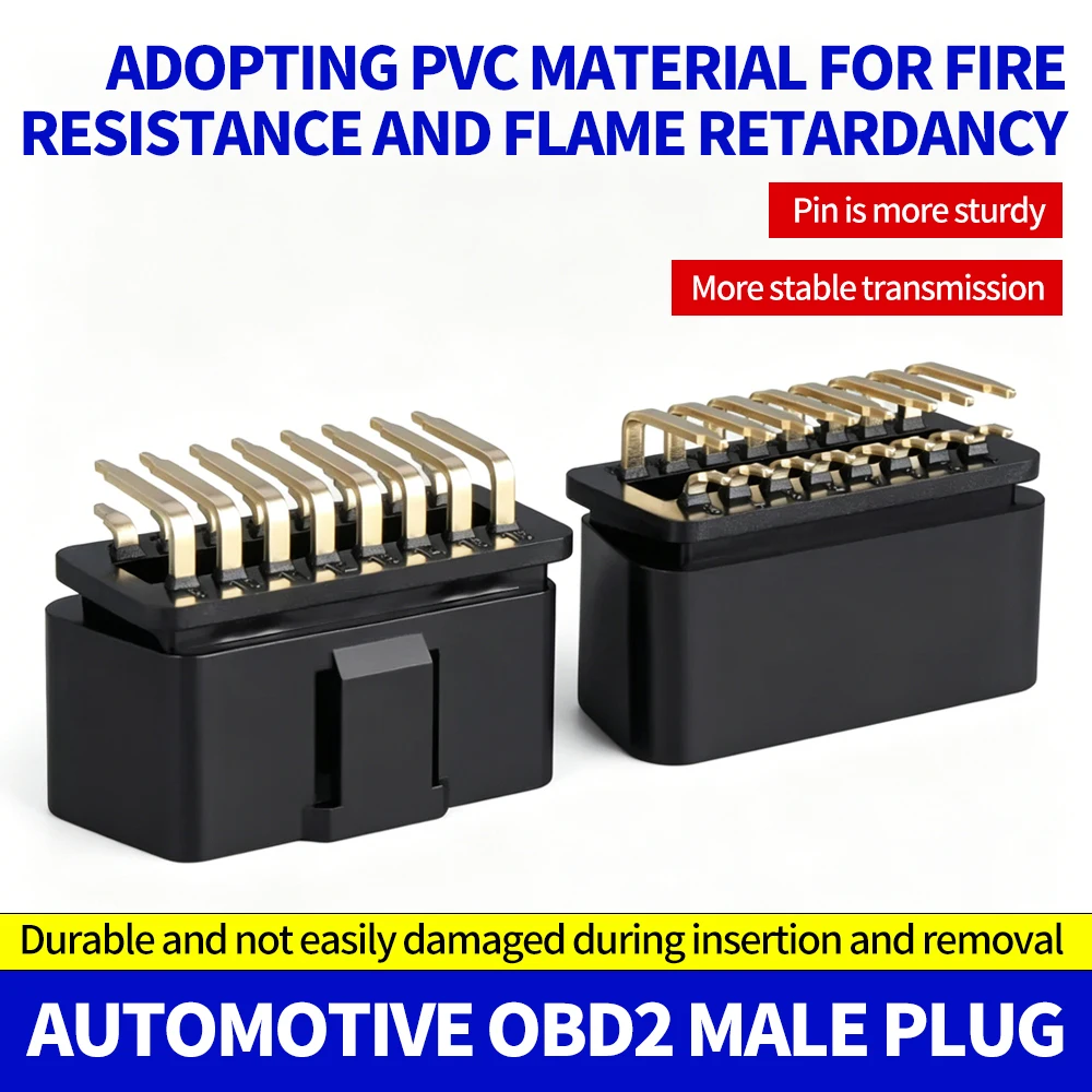 Фото Автомобильный диагностический разъем OBD2 16-контактный (штекер), OBDII 12В/24В, для грузовиков, 16-контактный штекер, автомобильные запчасти, позолоченные изогнутые контакты, прочный №1