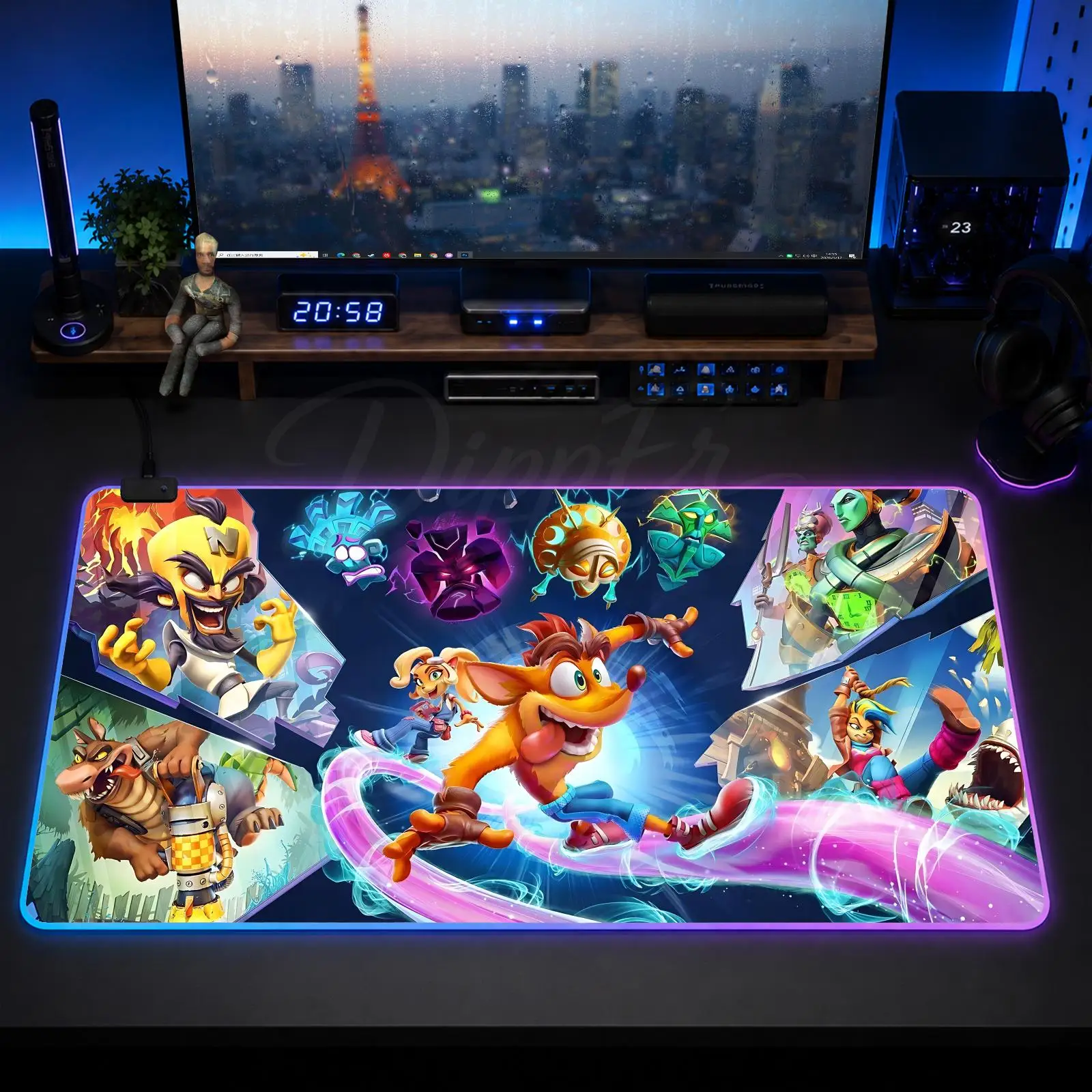 Фото Коврик для мыши Game Crash Bandicoot, большой размер, светящийся LED-коврик для стола, XXL, игровой, нескользящий, резиновый, с подсветкой №2