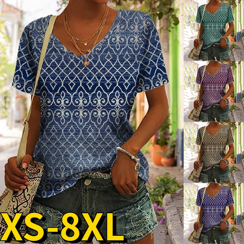 

2023 New Fashion Short Sleeve T-Shirt New Design Printing Pullover Women's 3D Printing T-Shirt Summer V-Neck Casual Top XS-8XL