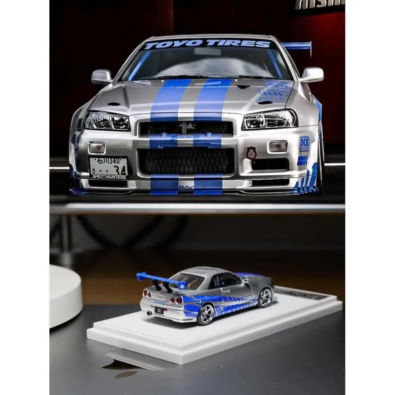 Фото Коллекционная модель автомобиля Focal Horizon 1/64 Nissan Skyline GT-R R34 из серии «Форсаж», литая под давлением, из сплава, имитация, игрушка-подарок для мальчиков №3