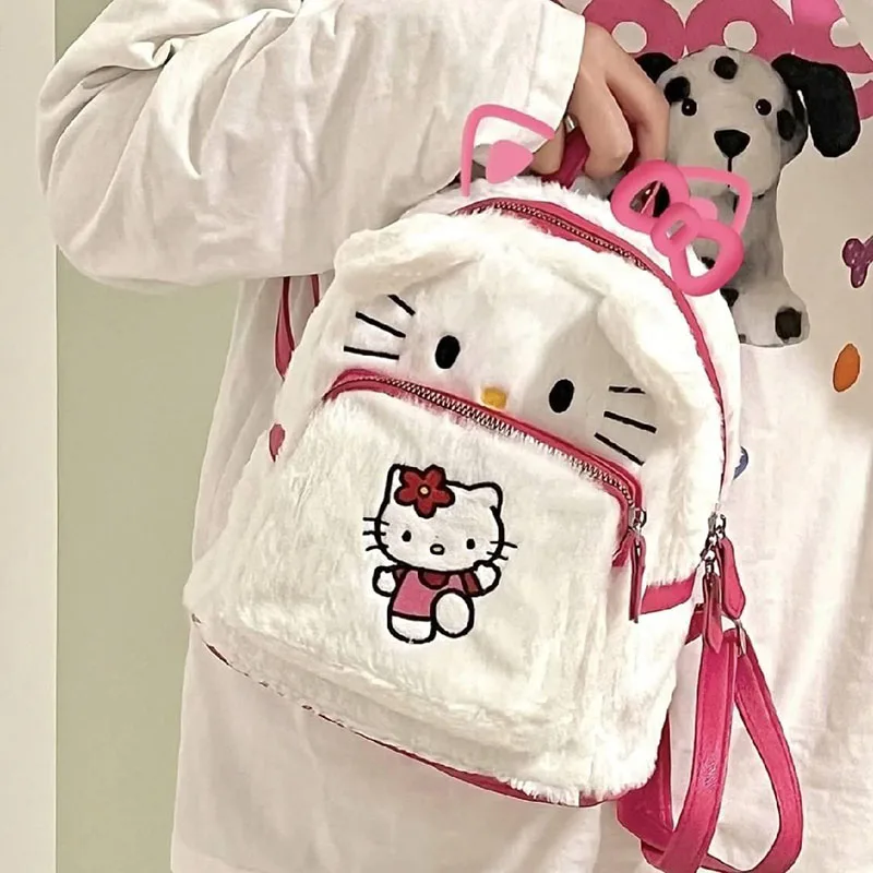 

Милый Плюшевый Рюкзак Sanrio, милый рюкзак Hellokittys Kuromi с помпоном, пуриновый мультяшный рюкзак, плюшевая игрушка для девочек, подарок на день рождения
