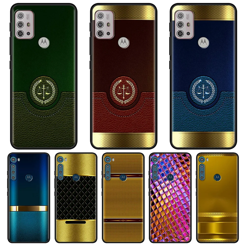 

Luxury Leather Gold Metal Texture For Moto G60 G50 G8 G40 G30 G20 Plus G9 Play G10 Power One Fusion E6s Edge 20 Pro Lite Case