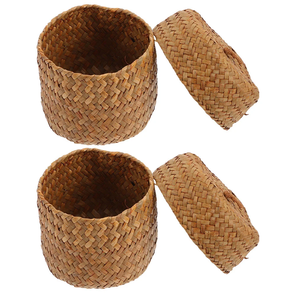 

2 Pcs Gift Basket Flower Box Mini Storage Baskets Round Woven Seaweed Hand-woven