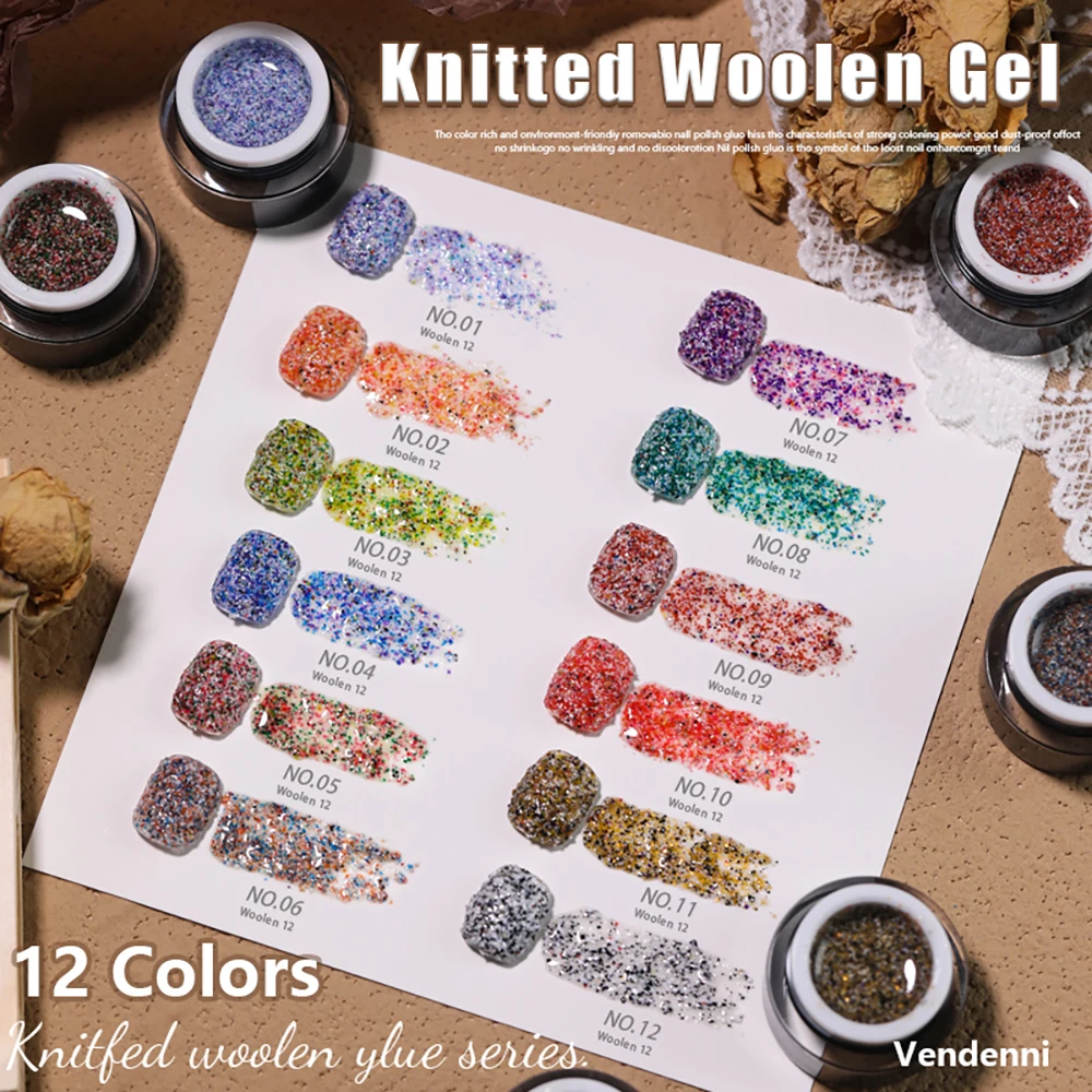 

Vendeeni 12 Color Knitted Wool Grain Effect Gel Nail Polish DIY Nail Art Design Woolen Plaid Gel Varnish UV Soak Off Gel Lacquer