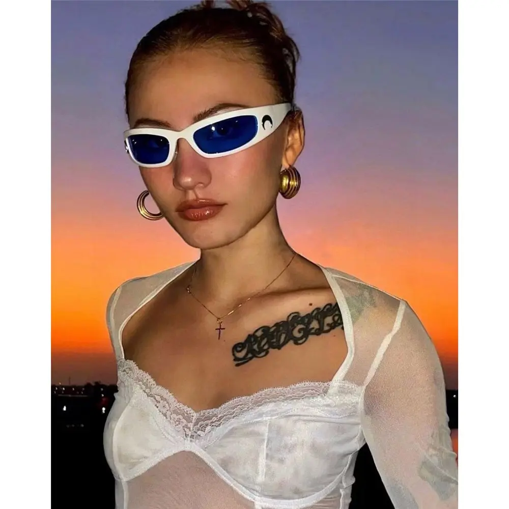 

2022 New Moon Rectangular Sunglasses for Women Man Vintage Outdoor Cycling Sports Hip Hop Punk Sun Glasses UV400 Trend Female