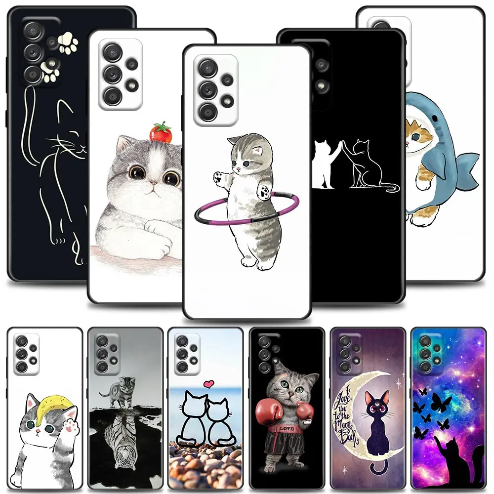 

Phone Case For Samsung Galaxy A72 A52 A53 A71 A91 A51 A42 A41 Note 20 Ultra 8 9 10 Plus Cases Funny Cartoon Line Cat Cute Animal