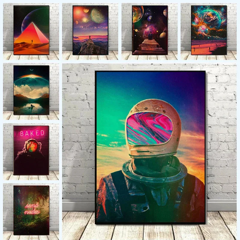 

Винтажный постер астронавта мечты космоса Фэнтезийный цветок Ночная Настенная картина домашнее украшение кавайный декор комнаты качественная Картина на холсте