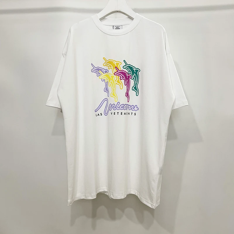 

VETEMENTS T-Shirt Print Multicolored Dolphin Men Women 1:1 Vetements White Short Sleeves