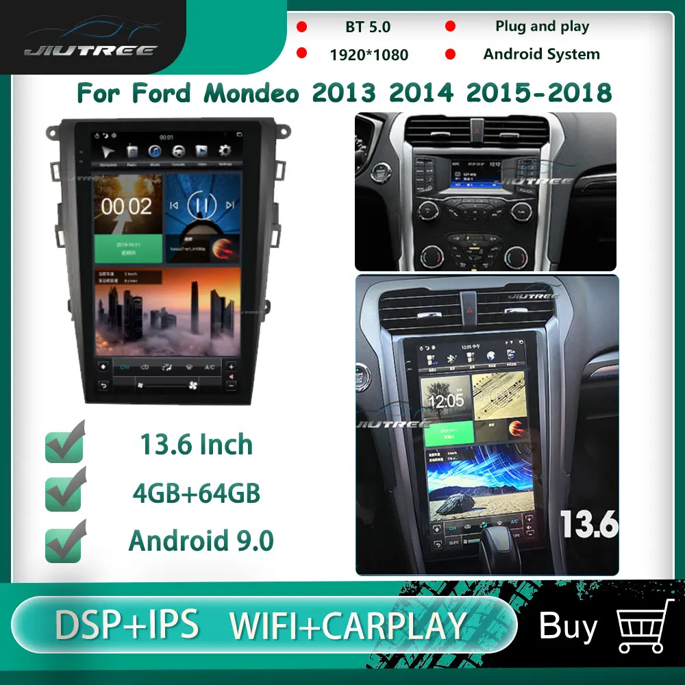

13.6 inch Android for Mondeo Fusion MK5 2013 2014 2015-2018 car radio multimedia player Tesla screen AUTO audio Tape Recorder