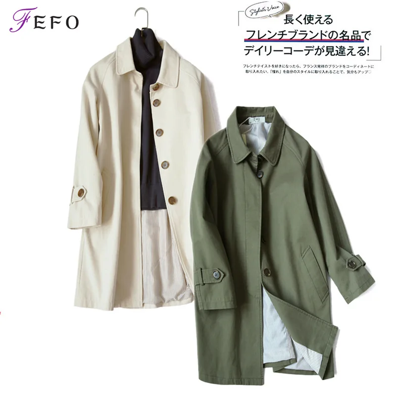 FEFO Women's Trench Coat Jacket Loose Retro Single Breasted Overcoat Woman Windbreaker Female Top Outerwear Spring Autumn 2022